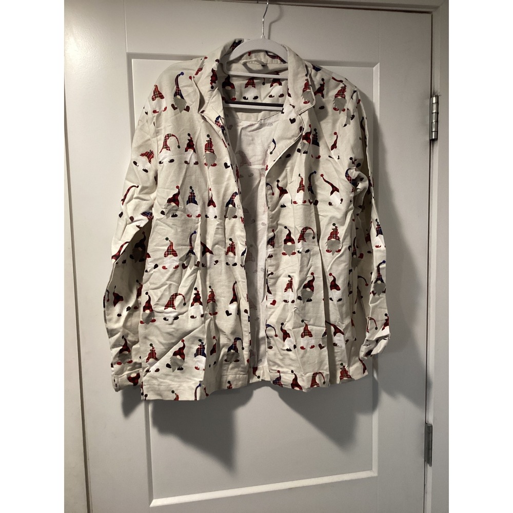 Pottery Barn Teen Christmas Gnome Organic Flannel Pajama Set Size Medium